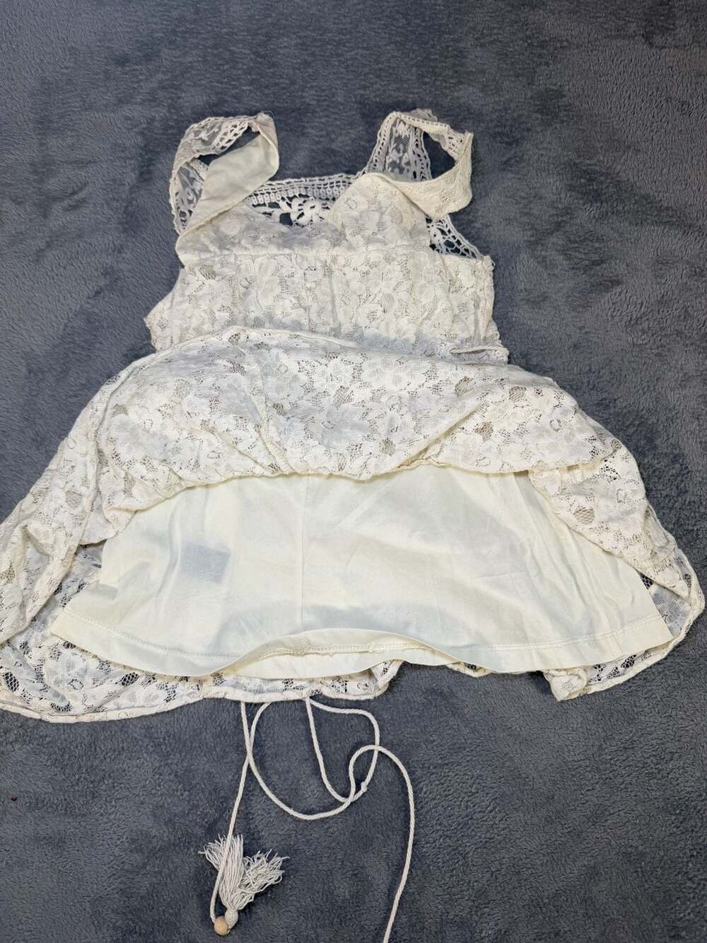 Rue21 Lace Romper Size S Ivory Crochet Tassels Boho Beachwear